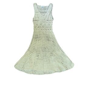 Maggy London Womens Ivory Cotton Crochet Sleeveless V-Neck Fit Flare Dress S